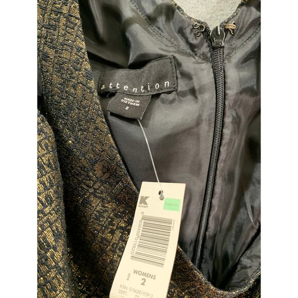 Attention Dress Women Size 2 Black and Gold Metallic Mini Dress Sleeveless - Picture 3 of 6